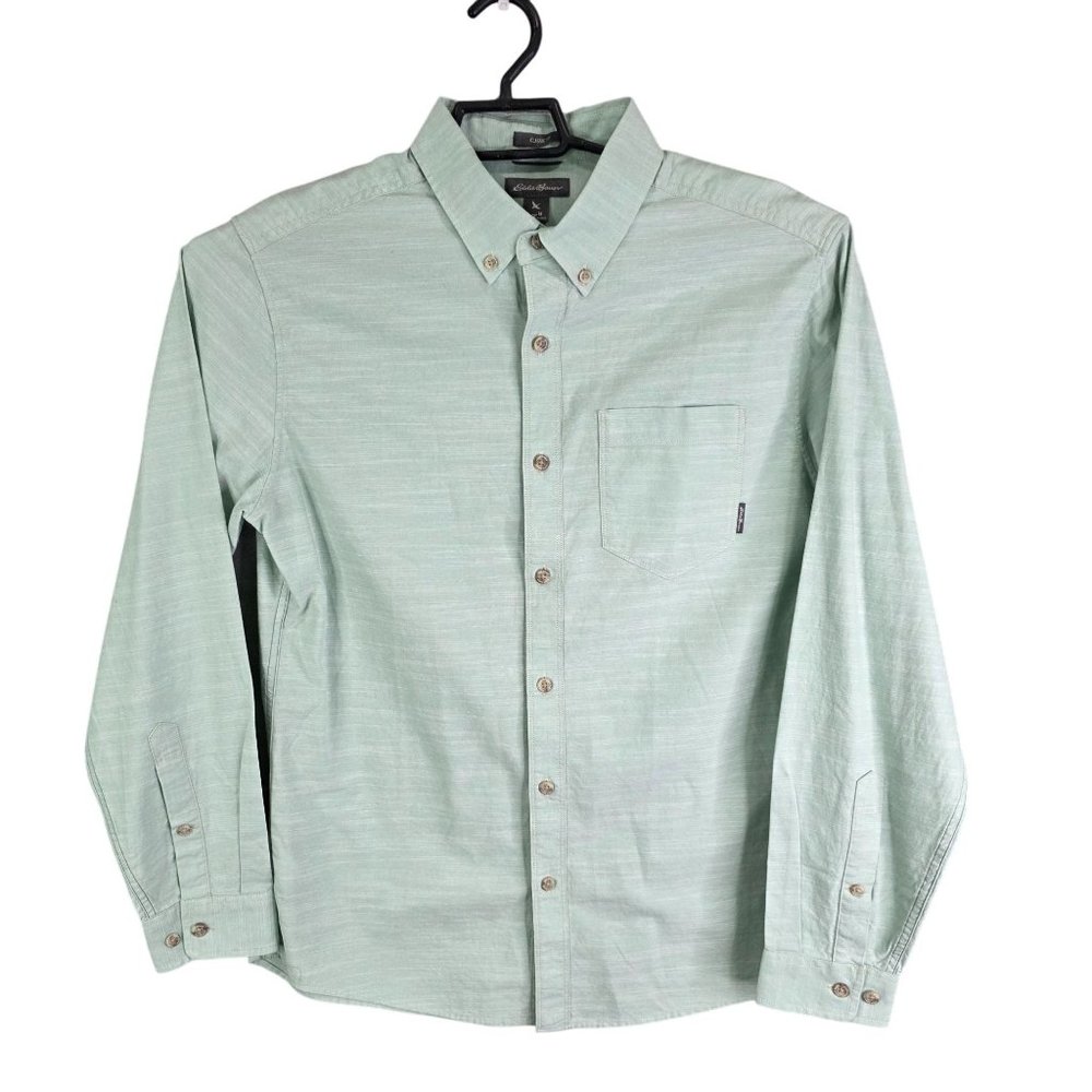 Mens Light Green Eddie Bauer Classic Fit Shirt Long Sleeve Button Down Size M